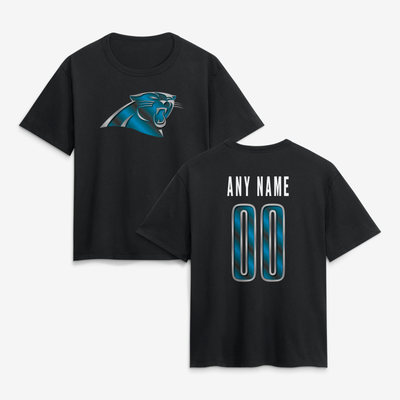 Carolina Panthers Women's Forged Mascot Personalized Name & Number T-Shirt - Black