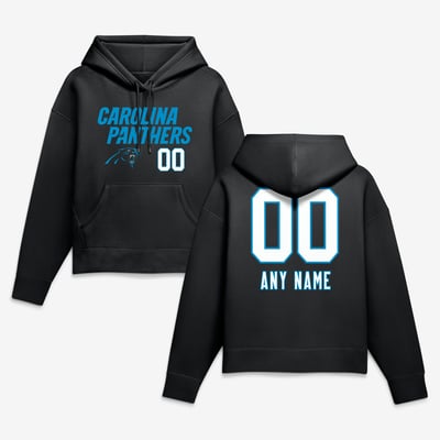 Carolina Panthers Women's Touchdown Wordmark Personalized Name & Number Hoodie - Black