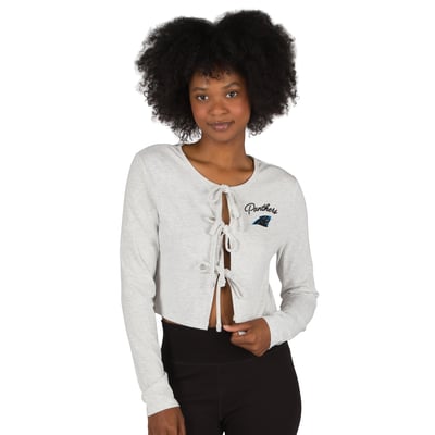 Carolina Panthers Concepts Sport Women's Fray Knit Long-Sleeve Tie Front Top - Gray