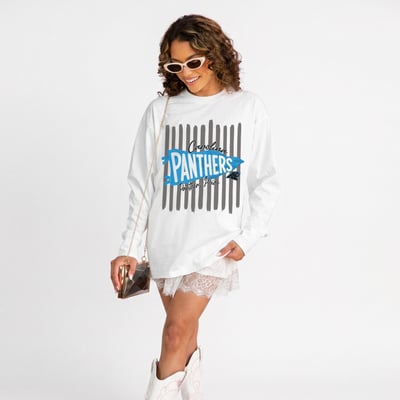 Carolina Panthers Gameday Couture Women's Rally Stripe Oversized Long Sleeve T-Shirt - White
