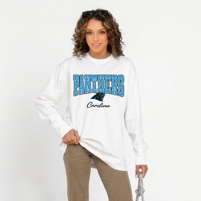 Carolina Panthers Gameday Couture Women's Sweet Spot Oversized Long Sleeve T-Shirt - White