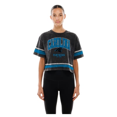 Carolina Panthers New Era Women's Lifestyle Mineral Wash Boxy Cropped T-Shirt - Black