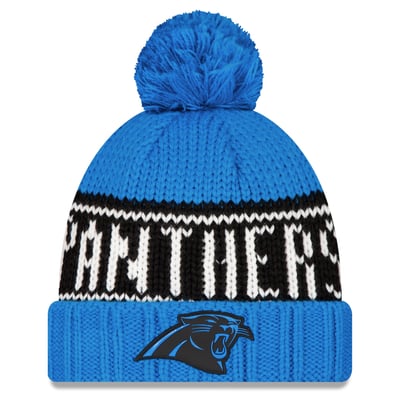 Carolina Panthers New Era Women's 2026 Sideline Cold Weather  Cuffed Knit Hat with Pom - Blue