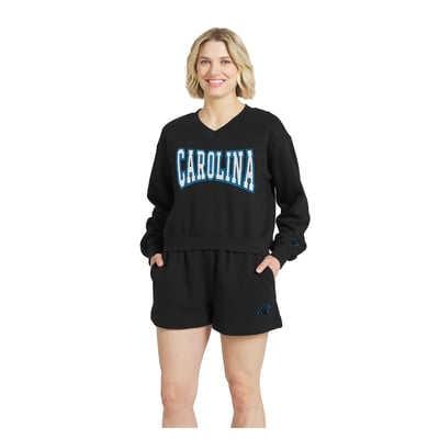 Carolina Panthers WEAR by Erin Andrews Fleece V-Neck Lounge Set - Black
