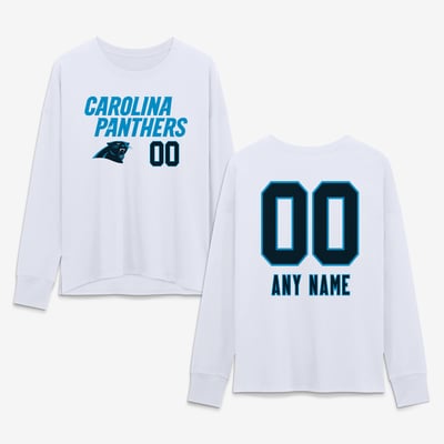 Carolina Panthers Women's Touchdown Wordmark Personalized Name & Number Long Sleeve T-Shirt - White