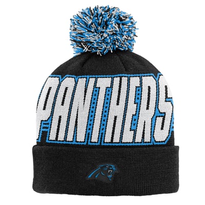 Carolina Panthers Outerstuff Youth Cuffed Knit Hat with Pom - Black