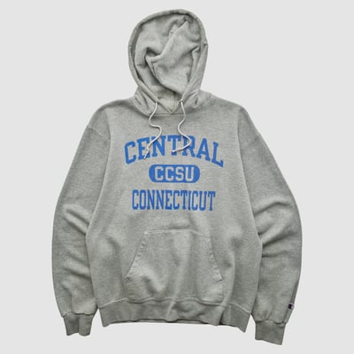 Central Connecticut State Blue Devils Champion 2000s Hooded Pullover Sweatshirt - Heather Gray - XS by Fanatics Real Vintage