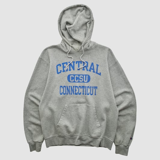 Central Connecticut State Blue Devils Champion 2000s Hooded Pullover Sweatshirt - Heather Gray - XS by Fanatics Real Vintage