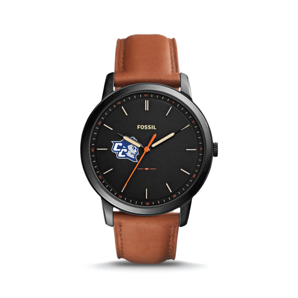 Central Connecticut State Blue Devils Fossil The Minimalist Slim Light Brown Leather Watch - Black