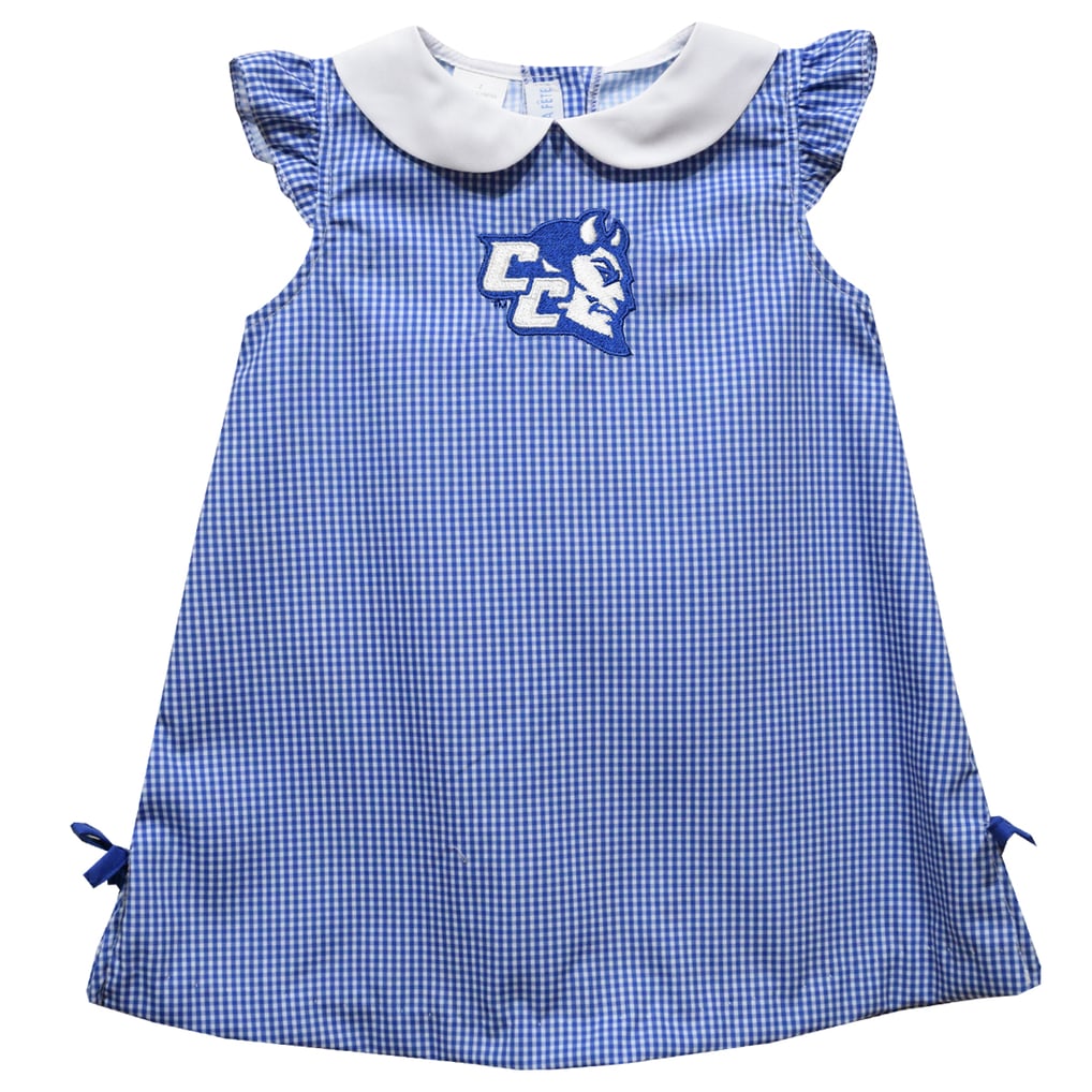 Central Connecticut State Blue Devils Vive La Fete Infant Girls Mini Check Pattern A-Line Dress - Royal