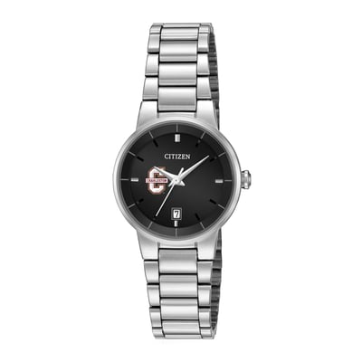 Charleston Cougars Citizen Watch Women's Black Dial Stainless Steel Watch - Silver