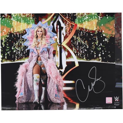Charlotte Flair WWE Autographed Fanatics Authentic 16" x 20" Pink & Blue Robe Entrance Photograph