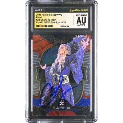 Charlotte Flair WWE Autographed 2023 Panini Select Retail #22 CGC Fanatics Witnessed Authenticated AUTO 10 Card