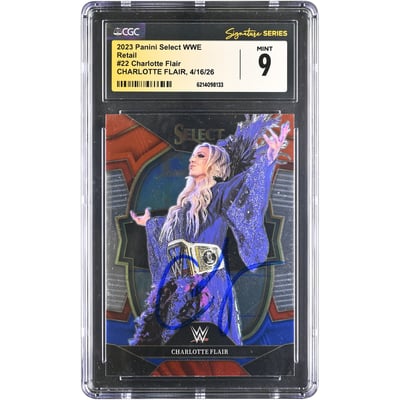 Charlotte Flair WWE Autographed 2023 Panini Select Retail #22 CGC Fanatics Witnessed Authenticated MINT 9 Card