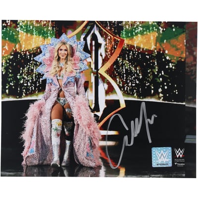 Charlotte Flair WWE Autographed Fanatics Authentic 8" x 10" Pink & Blue Robe Entrance Photograph