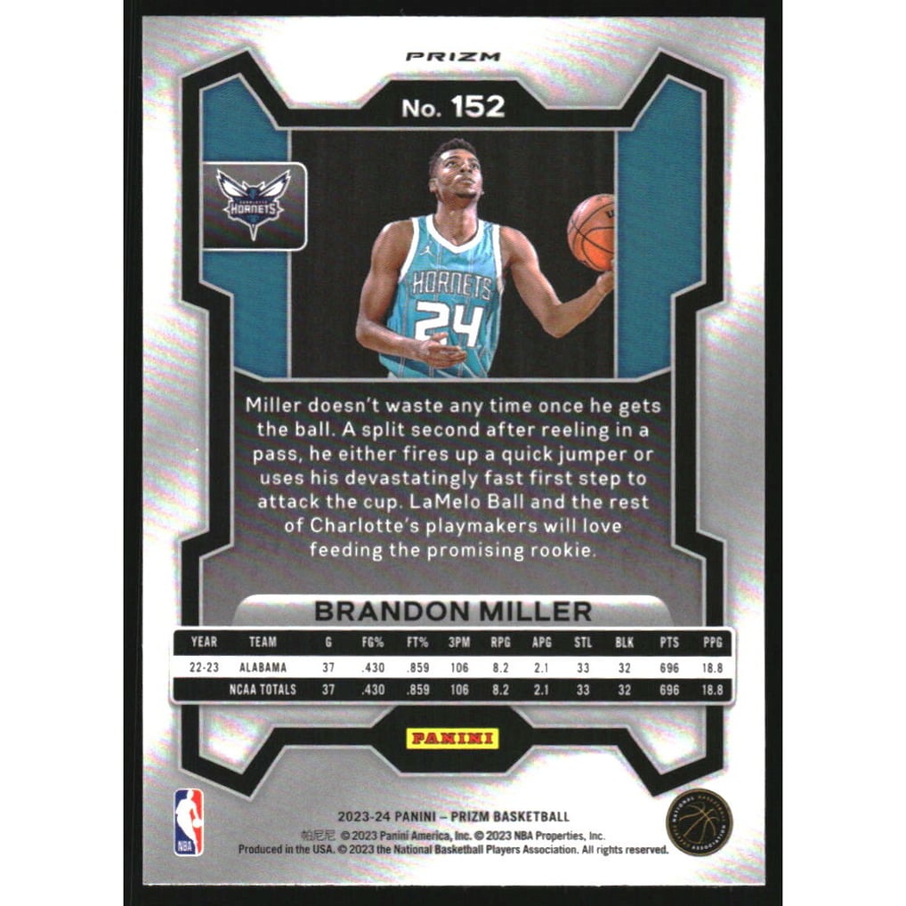 2023-24 Panini Prizm Prizms Hyper #152 Brandon Miller