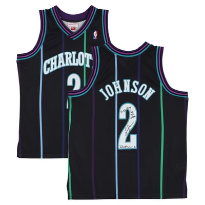 Larry Johnson Charlotte Hornets Autographed Fanatics Authentic Black Mitchell & Ness Reloaded 1992 Swingman Jersey with Multiple Inscriptions - Limited Edition #1/10