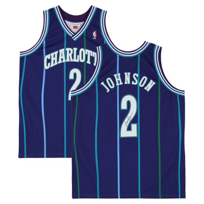 Larry Johnson Charlotte Hornets Autographed Fanatics Authentic Purple Mitchell & Ness 1996 Authentic Jersey 