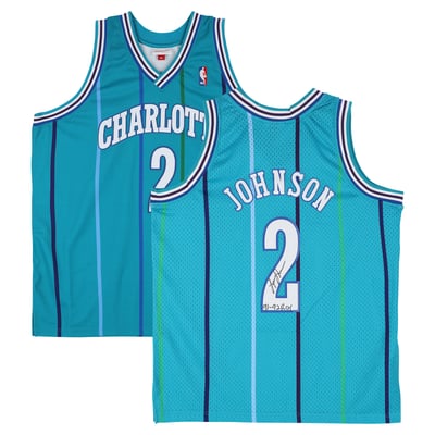 Larry Johnson Charlotte Hornets Autographed Fanatics Authentic Teal Mitchell & Ness 1992 Swingman Jersey 