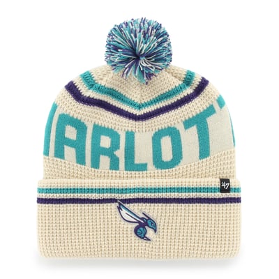 Charlotte Hornets '47 Quattrle Cuffed Knit Hat with Pom - Natural
