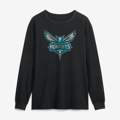 Charlotte Hornets  Metallic Mascot Long Sleeve T-Shirt - Black