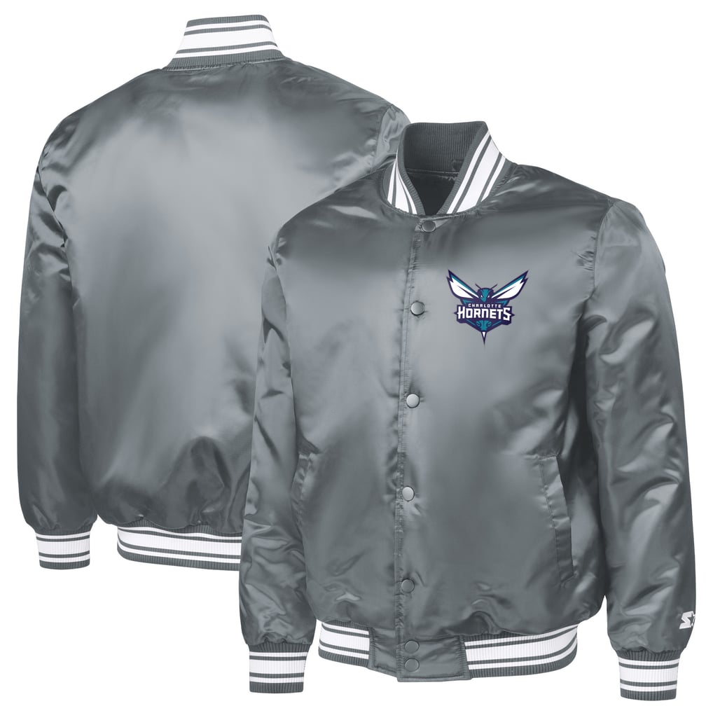 Charlotte Hornets Starter Printed Team Logo Satin Varsity Full-Snap Jacket - Gray