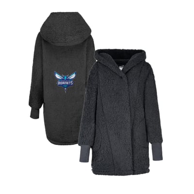 The Best Lounger in the World By Jill Martin Charlotte Hornets Unisex Black Oversized Open-Front Hoodie Sweater
