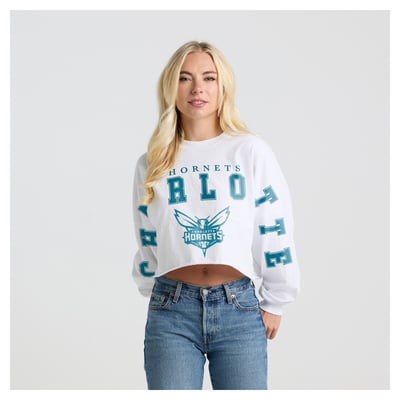Charlotte Hornets Fanatics Women's Spirit Jersey Cropped Crew Neck Sweatshirt - White
