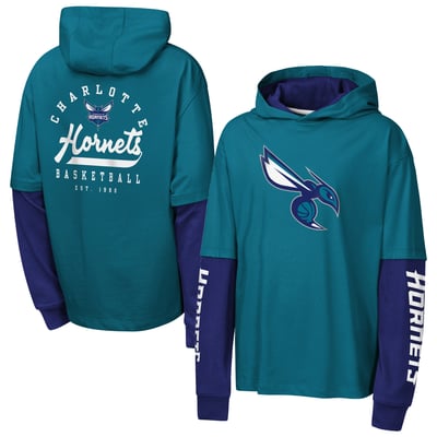 Charlotte Hornets Outerstuff Youth Double Nickel Oversized Faux 2fer Pullover Hoodie - Teal
