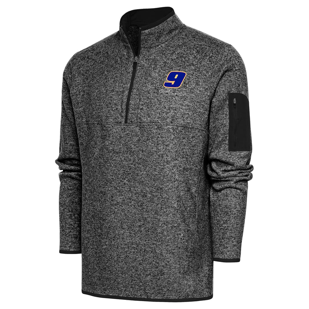 Chase Elliott Antigua Fortune Quarter-Zip Pullover Jacket - Heather Black