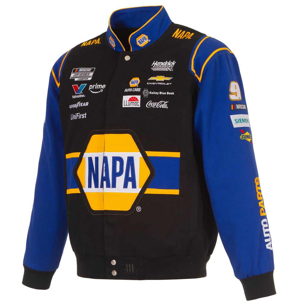 JH Design Chase Elliott Black/Royal 2026 NAPA Full-Snap Twill Racing Jacket