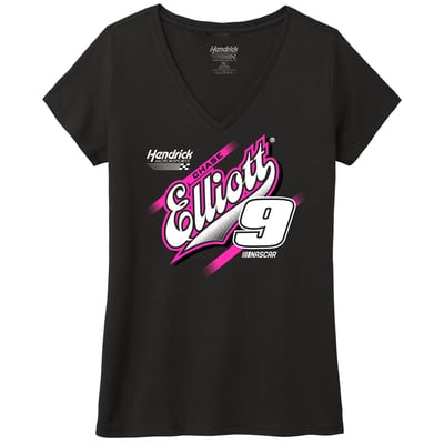  Chase Elliott Classic Ink Women's V-Neck T-Shirt - Black