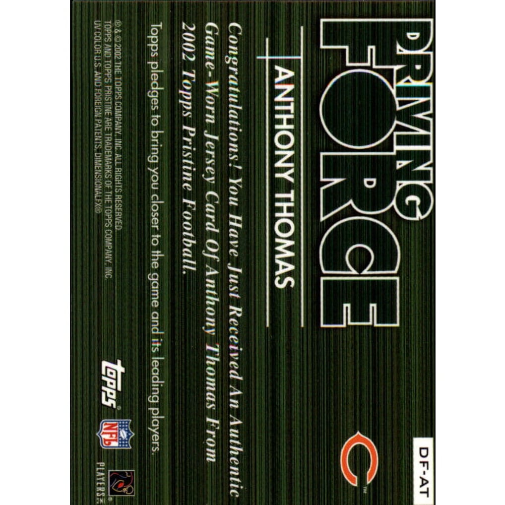 2002 Topps Pristine Driving Force Jerseys #DFAT Anthony Thomas D
