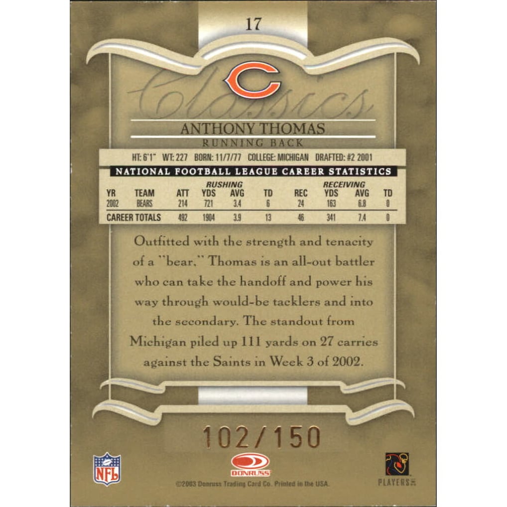 2003 Donruss Classics Timeless Tributes #17 Anthony Thomas