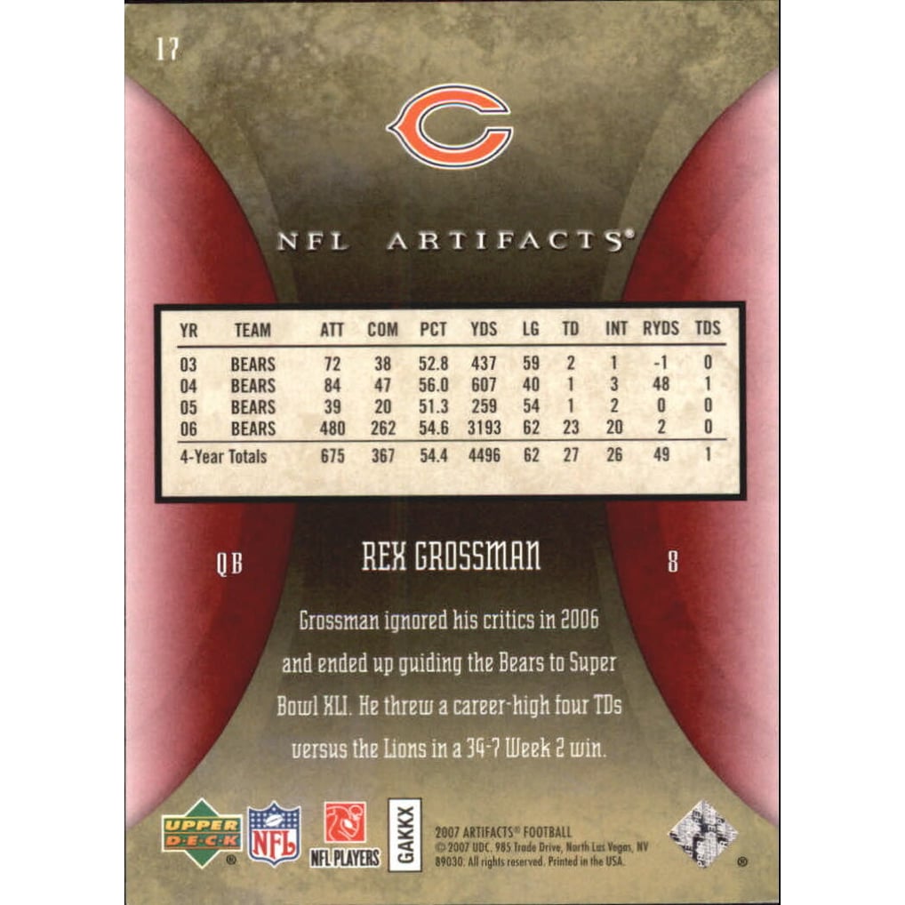 2007 Artifacts Red #17 Rex Grossman