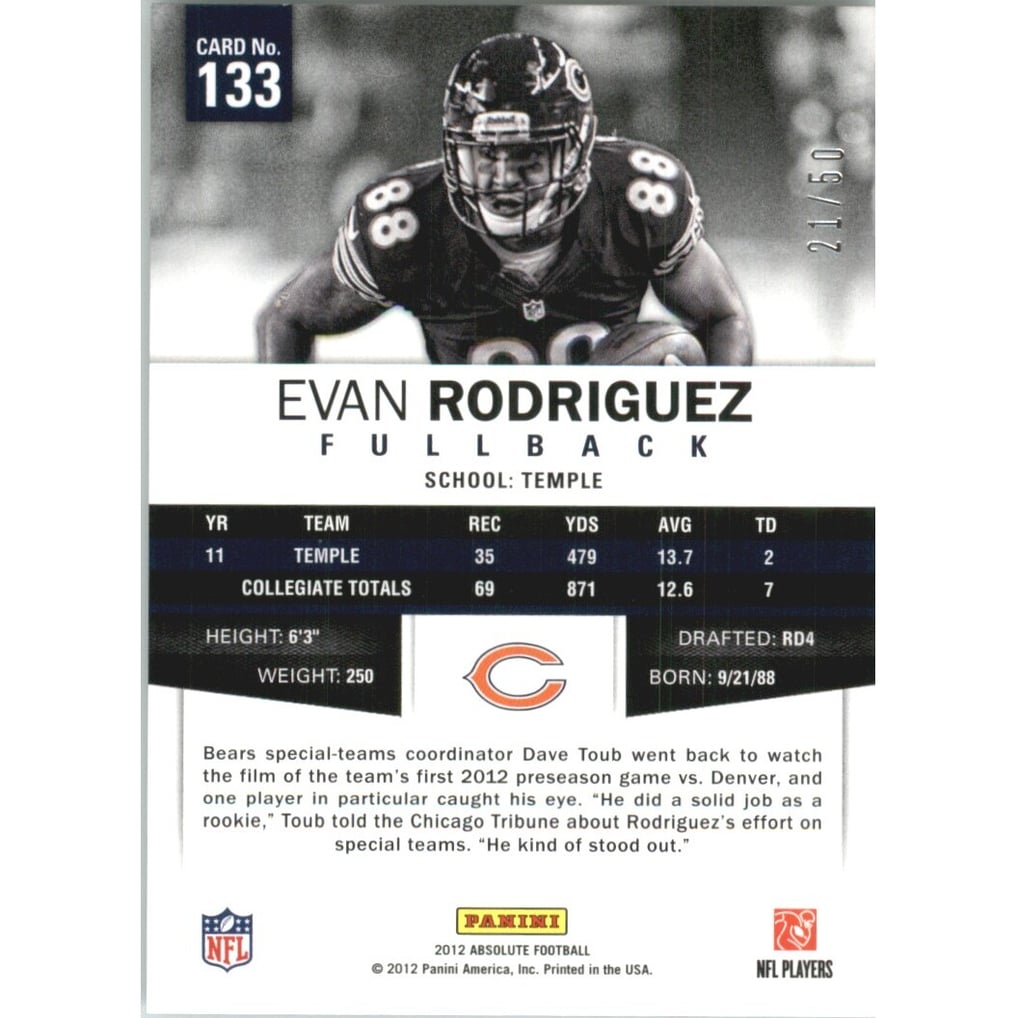 2012 Absolute Spectrum Silver #133 Evan Rodriguez