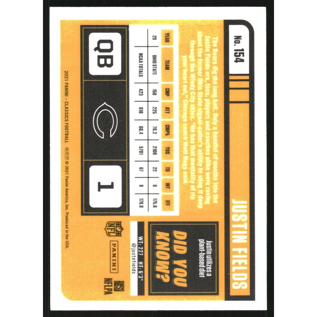 2021 Classics Premium Edition #154 Justin Fields