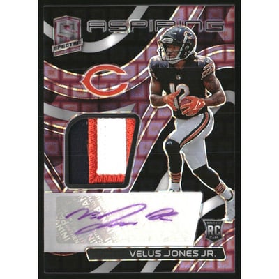 2022 Panini Spectra Aspiring Patch Autographs Neon Purple #18 Velus Jones Jr.