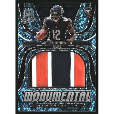 2022 Panini Spectra Monumental Memorabilia Neon Blue #27 Velus Jones Jr.