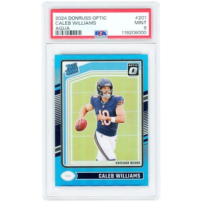 Caleb Williams Chicago Bears 2024 Panini Donruss Optic Aqua Prizm #201 #117/299 PSA Authenticated 9 Rookie Card