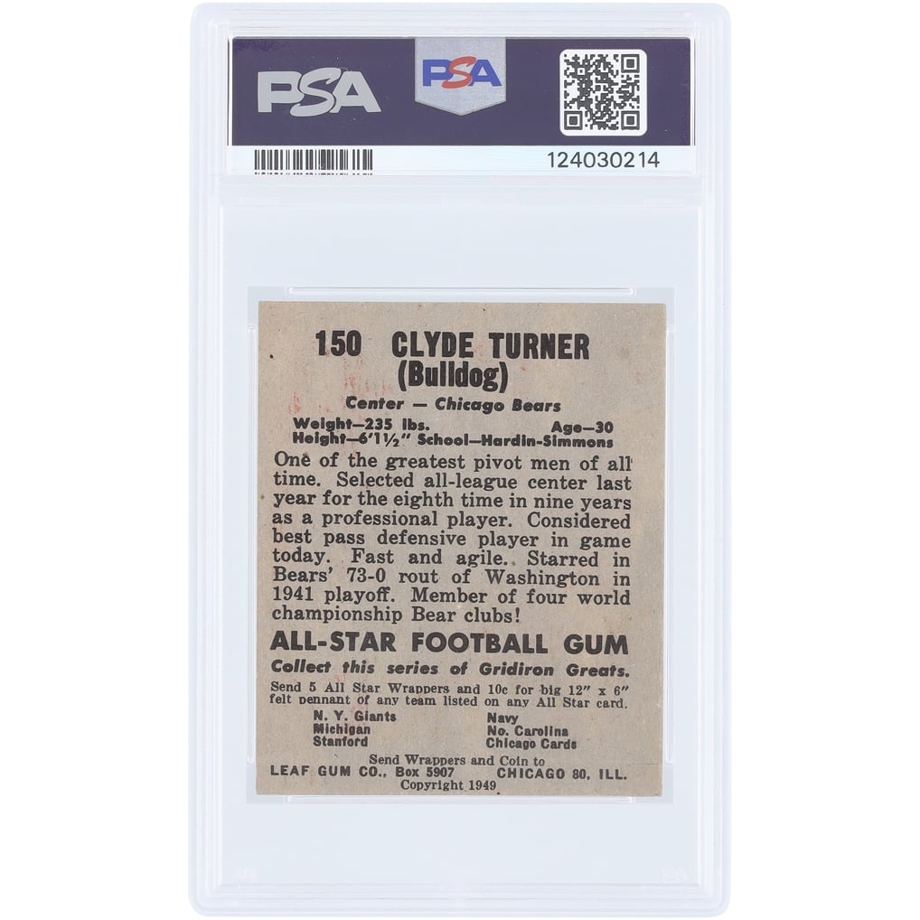 Clyde Turner Chicago Bears 1949 Leaf #150 PSA Authenticated 4 Card