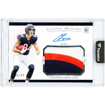 Colston Loveland Chicago Bears Autographed 2025 Panini National Treasures Crossover Rookie Patch Tri-Color Jersey Relic #CRPA-CLD #48/99 Rookie Card