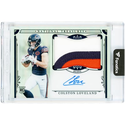 Colston Loveland Chicago Bears Autographed 2025 Panini National Treasures Jumbo Tri-Color Jersey Relic #166 #32/35 Rookie Card