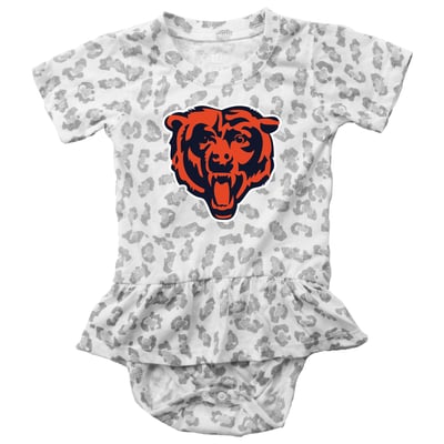  Chicago Bears Wes & Willy Girls Infant Leopard Print Ruffled Romper - White