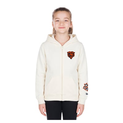 Chicago Bears New Era Girls Cream Multi Hit Full Zip Hoodie - Cream
