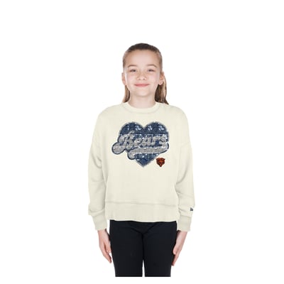  Chicago Bears New Era Girls Youth Flip Sequin Crewneck Sweatshirt - Light Beige