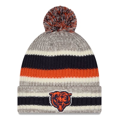 Chicago Bears New Era Girls Youth Stripe Cuffed Knit Hat with Pom - Navy