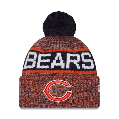 Chicago Bears New Era Girls Youth Tri-Color Cuffed Knit Hat with Pom - Orange