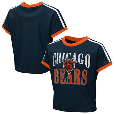  Chicago Bears WEAR by Erin Andrews Girls Youth  Cropped Hail Mary Ringer Baby T-Shirt - Navy
