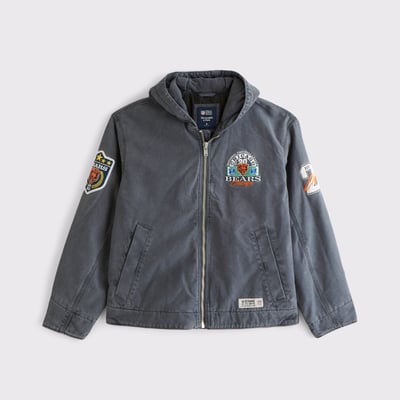 Chicago Bears Abercrombie & Fitch Workwear Hooded Bomber Full-Zip Jacket - Navy